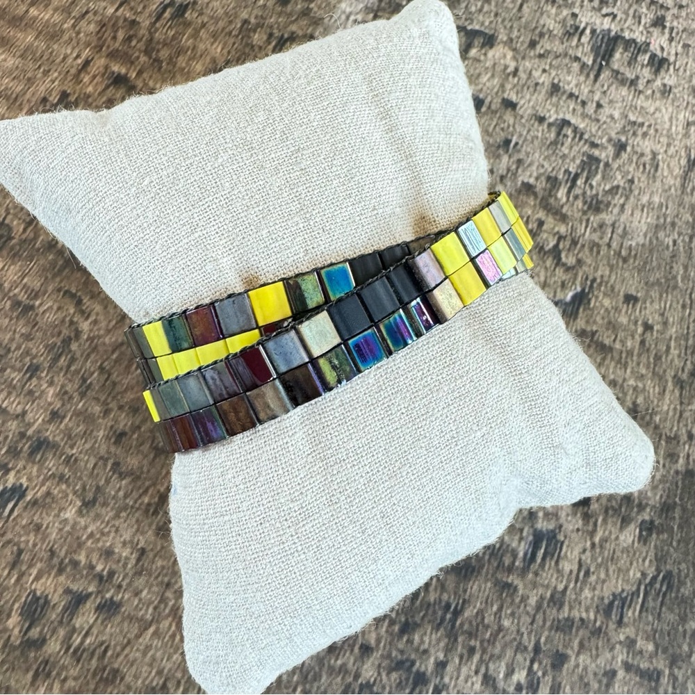 Julie Rofman Handwoven Glass Tile Beaded Bracelet